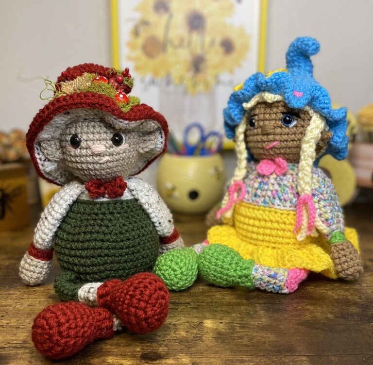 Crocheted woodland elves boy and girl elves