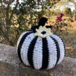 a black and white striped crocheted pumpkin pattern