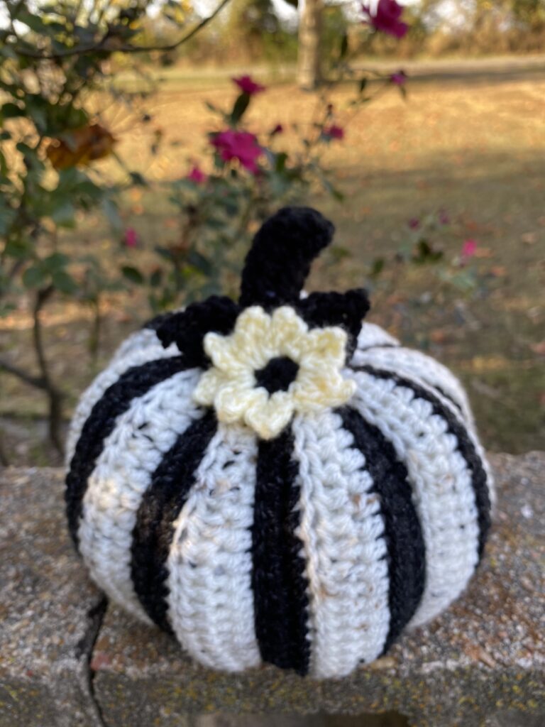 black and white crocheted pumpkin free pattern