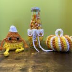 Candy corn crochet candy jar wrap, candy corn pumpkin